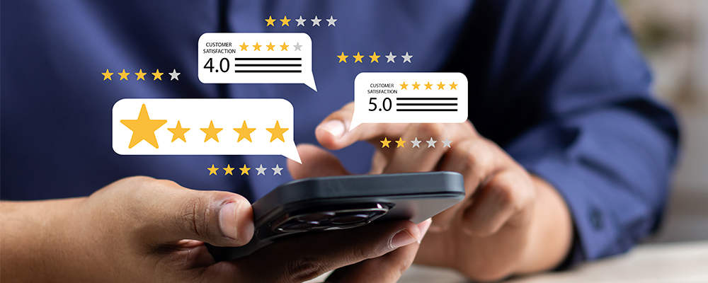 Banner encouraging customers to give reviews and feedback.